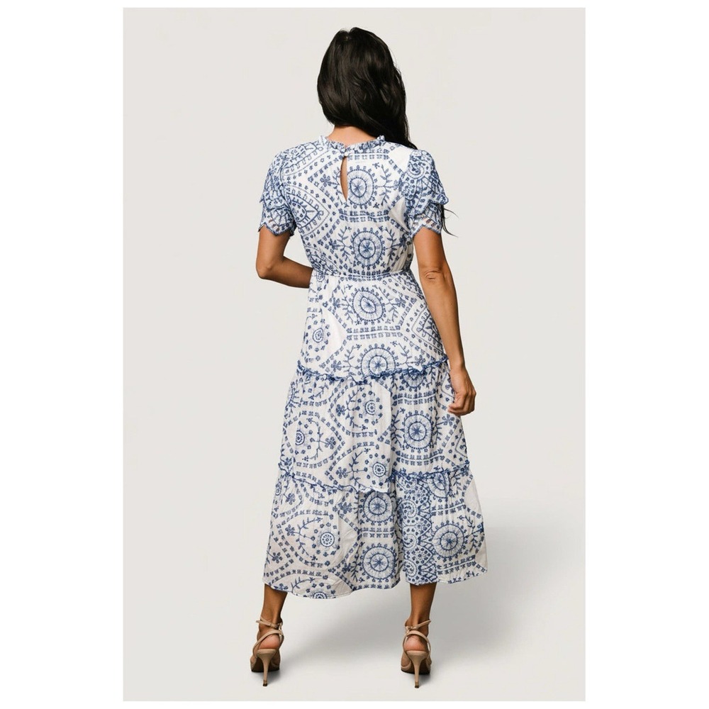 NWT Baltic Born Size L Dress Mirabel Eyelet Midi Blue White Embroidered Tiered - Picture 3 of 8